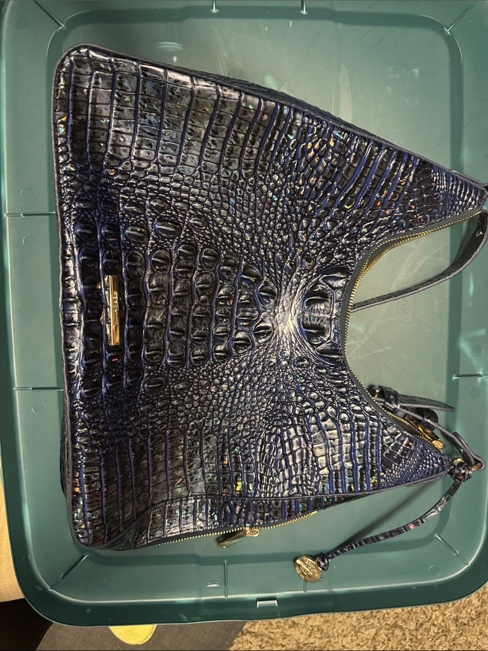 Brahmin Navy Croc-Embossed Leather Shoulder Bag